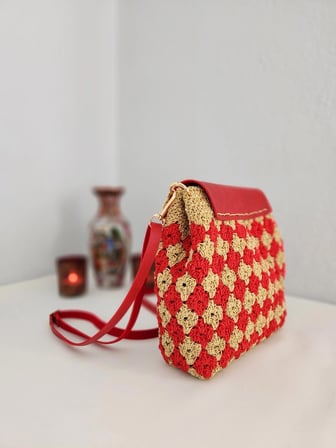 Camel-Kırmızı Renkli, Desenli, Slim Supra,Kadın Mini Çanta 