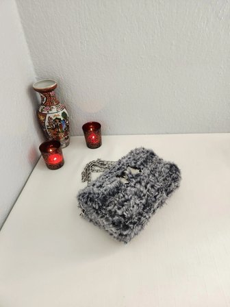 Lacivert Melanj, Peluş, Kanvas, El Yapımı, Kadın Omuz Çantası