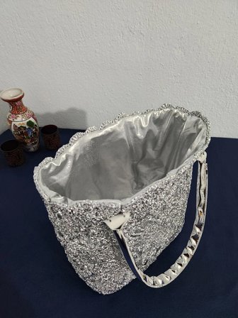 Lacebag, Metalik İp, Gümüş, Dantel, Işıltılı Kadın Omuz Çantası 