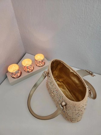 Party Model, Gold Parlak Detaylı, Işıltılı, Kadın El Çantası Bej