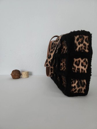 Leopar Desenli, Kürk İp, Büyük Boy, Kadın Omuz Çantası