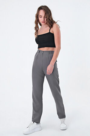 Kadın Gri Dar Kesim Kumaş Pantolon