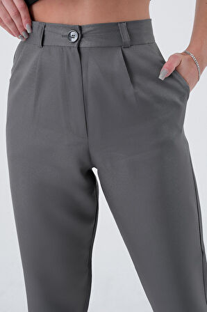 Kadın Gri Dar Kesim Kumaş Pantolon