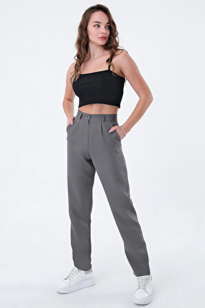 Kadın Gri Dar Kesim Kumaş Pantolon