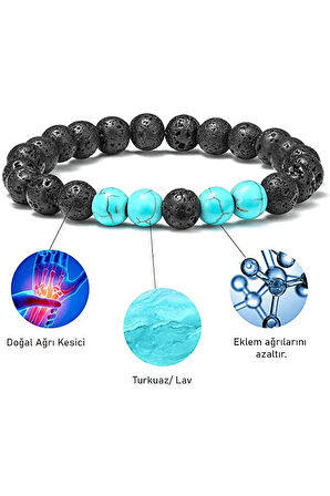 Sertifikalı Doğal Turkuaz Volkanik Lav Taşı Doğal Taş Bileklik Seti