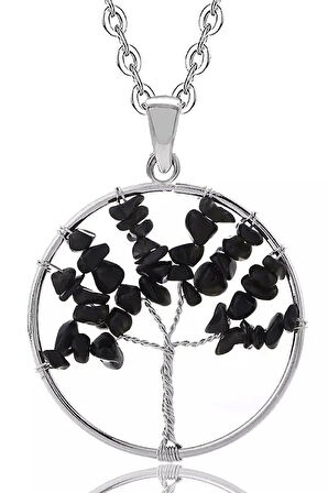 Sertifikalı Doğal Turmalin Taşı Hayat Ağacı Kolye