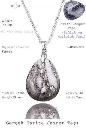Sertifikalı Damla Model Desenli Harita Jasper Taşı Kolye (GÜMÜŞ APARATLI)