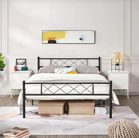 HFT HOME Metal Karyola, Çınar Metal Karyola Siyah Beyaz Gold renk seçenekli, Çift Kişilik