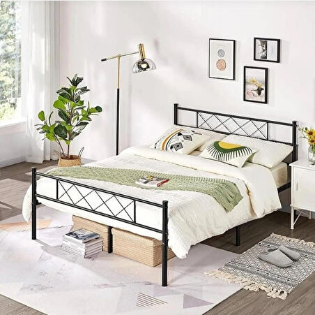 HFT HOME Metal Karyola, Çınar Metal Karyola Siyah Beyaz Gold renk seçenekli, Çift Kişilik