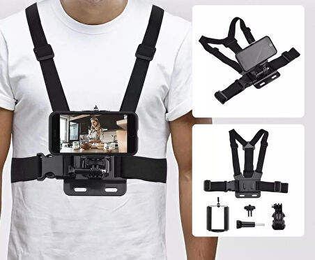 Cep Telefonu Uyumlu Göğüs Kemeri Vlog Video Çekim Seti Phone Holder Chest Body Strap