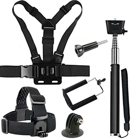 Tüm Aksiyon Kameraları Için Kafa Bandı Göğüs Bandı Ve Monopod Başlangıç Seti