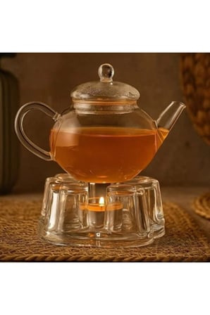 5 Adet Cam Isıtma Standı – Mumlu Tasarım, Şeffaf Kalın Cam, Çaydanlık Ve Cam Demlik Altlığı, Cam Isıtıcı Teapot Warmer