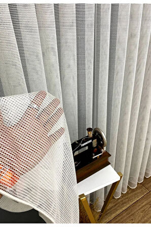 Beyaz Renk Fileli Tül Perde 2Kat Pileli Mutfak Tül Perde