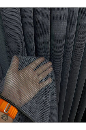 Gri Füme Renkli Fileli Yeni Tasarim  3Kat Pileli File Tül Perde