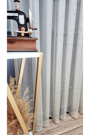 Vizon Bej Renk Fileli Tül Perde 2Kat Pileli Mutfak Tül Perde