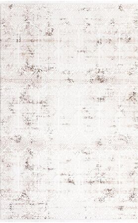 İpek Mekik Halı Filiya Kahve Ekru Modern Saçaklı Halı