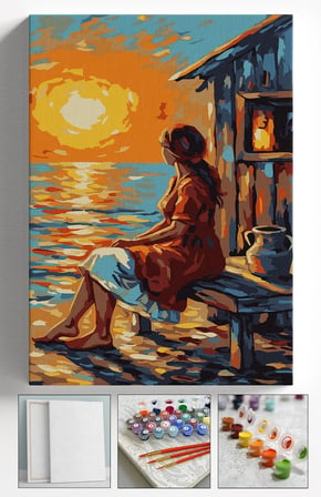 Sayılarla Boyama Seti Numaralı Tuval Fırça Boya Askı Aparatı Dahil Set 40x50 Cm - FİNAL SAHİL