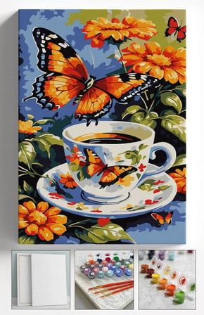 Sayılarla Boyama Seti Numaralı Tuval Fırça Boya Askı Aparatı Dahil Set 40x50 Cm - FİNCAN KELEBEK