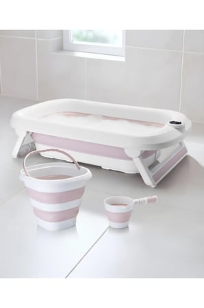 Yeni Termometreli Katlanır Bebek Küveti 45 Lt. 3 Lü Set Pembe