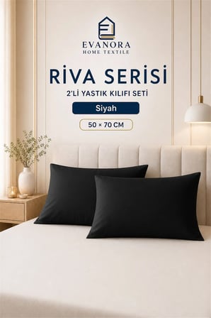 Riva Serisi Siyah 2'li Yastık Kılıfı Seti 50 x 70 cm