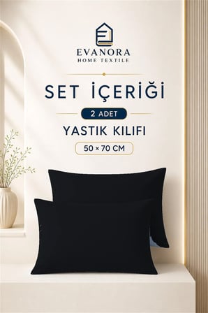 Riva Serisi Siyah 2'li Yastık Kılıfı Seti 50 x 70 cm