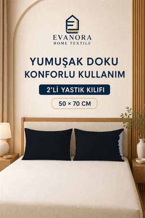 Riva Serisi Siyah 2'li Yastık Kılıfı Seti 50 x 70 cm