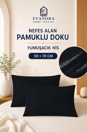 Riva Serisi Siyah 2'li Yastık Kılıfı Seti 50 x 70 cm