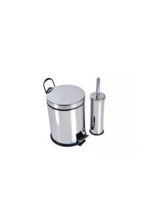 Krom 2'li Set 5 Lt Pedallı Çöp Kovası Wc Klozet Fırça Seti