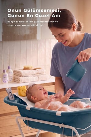Ayaklı Bebek Banyo Küvet Seti 7 Parça İndigo Mavi