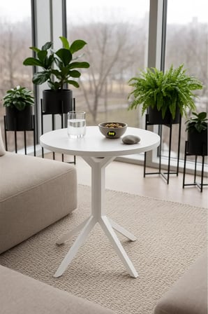 Yıldız Yuvarlak Beyaz 50 cm Balkon Masası Yan Sehpa Mutfak Yemek Masası