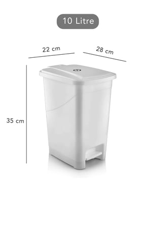İç Kovalı Slim Pedallı Banyo Mutfak Çöp Kovası - 10 Litre - Beyaz
