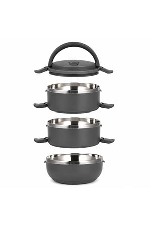 3 Katlı Sızdırmaz Yemek Termosu Modern Sefer Tası Özel Seri Füme