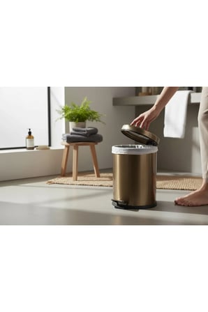 Eskitme Kova Antik Gold Çöp Kovası Pedallı Premium Tasarım Paslanmaz Çelik