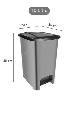 İç Kovalı Slim Pedallı Banyo Mutfak Çöp Kovası - 10 Litre - Antrasit