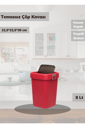 Çöp Kovası Tezgah Üstü Çöp Kutusu Kırmızı 8 Litre
