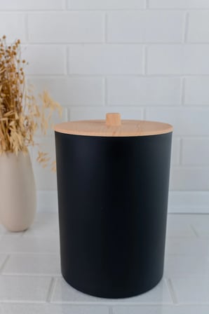 Bambu Desen Kapaklı Mutfak Banyo Plastik Çöp Kovası 6 litre (20x27cm) SİYAH
