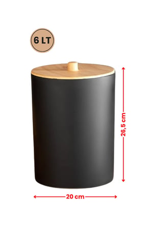 Bambu Desen Kapaklı Mutfak Banyo Plastik Çöp Kovası 6 litre (20x27cm) SİYAH