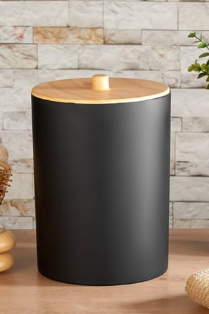 Bambu Desen Kapaklı Mutfak Banyo Plastik Çöp Kovası 6 litre (20x27cm) SİYAH