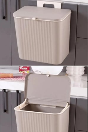 Mutfak Tezgah Üstü Dolap Askılı Kapaklı 15 Lt Çöp Kovası Cappuccino