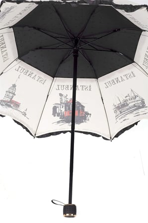 Istanbul Figürlü Siyah Kadın Şemsiyesileri