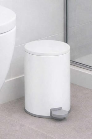 2li Banyo Seti Çelik Çöp Kovası Tuvalet Fırçası 3 Litre Beyaz