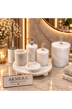 7 Parça Gerçek Mermer Top Ayaklı Banyo Seti
