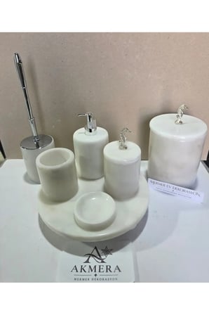 7 Parça Gerçek Mermer Top Ayaklı Banyo Seti