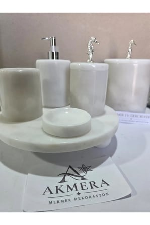 7 Parça Gerçek Mermer Top Ayaklı Banyo Seti