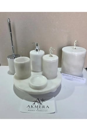 7 Parça Gerçek Mermer Top Ayaklı Banyo Seti