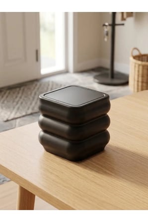 Modern Dalgalı Kapaklı Masaüstü Çöp Kovası ve Düzenleyici Organizer Kutu