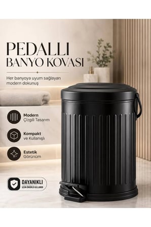 Vintage Çöp Kovası Çizgili Siyah 5 Lt