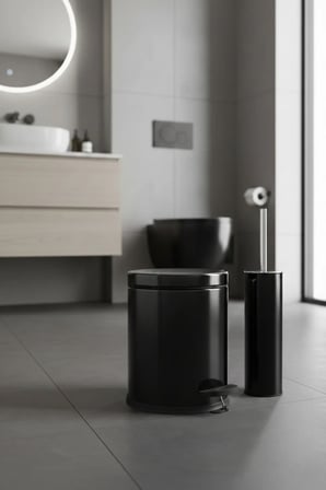 3 Litre Siyah 2'li Banyo Seti Pedallı Çöp Kovası Wc Klozet Tuvalet Fırça Se