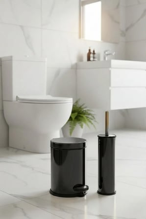 3 Litre Siyah 2'li Banyo Seti Pedallı Çöp Kovası Wc Klozet Tuvalet Fırça Se