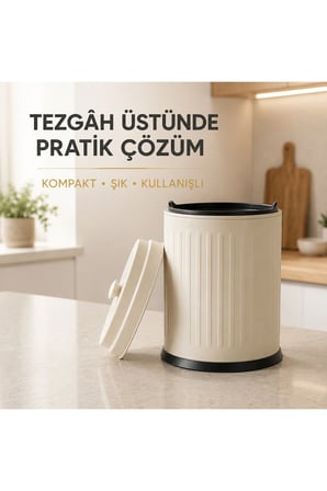 Vintage Tezgah Üstü Çöp Kovası Krem 3 Lt